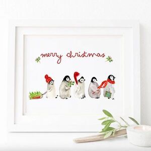 Merry Christmas Penguin Art Print